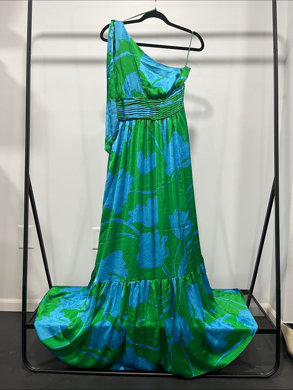 Sugarlips Blue & Green One-Shoulder Floral Maxi Dress